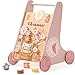 ROBUD Wooden Baby Walker Baby Push Walker with Activity Center and Storage Montessori Walker Toy for Boys and Girls Learning to Stand and Walk Pink - Image 3