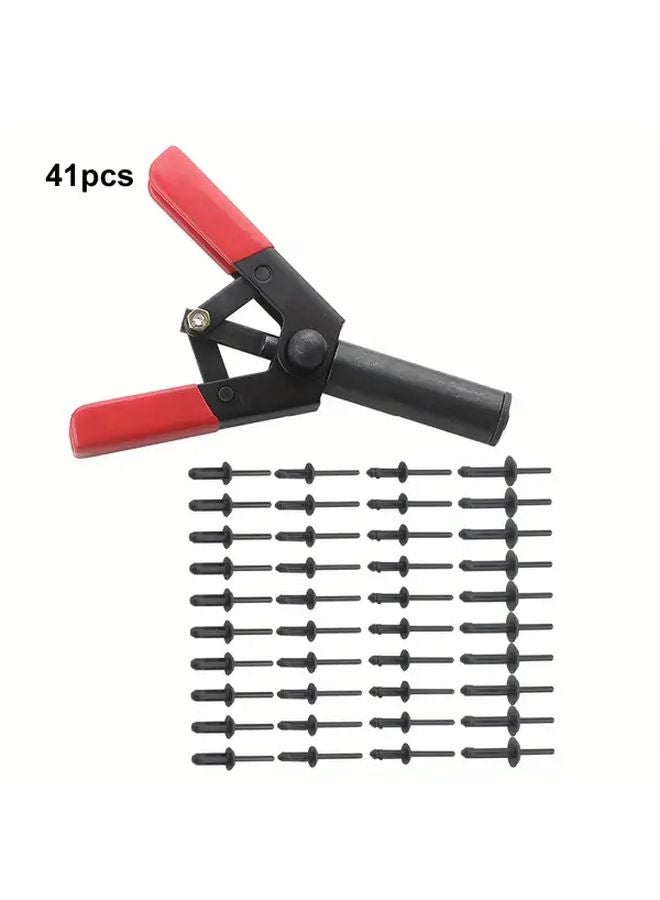 Red And Black 41 Pcs Rivet Adapter Set With 4 Sizes Nylon Blind Rivets Hand Riveter Tool - Image 1