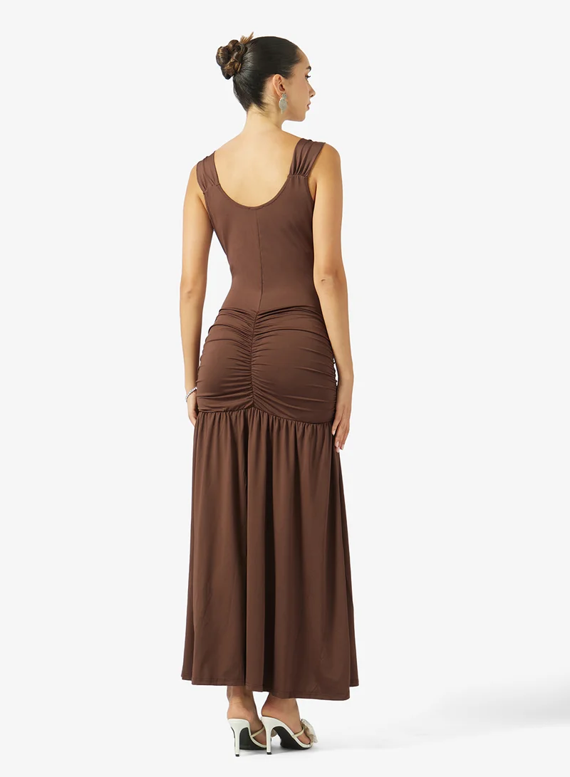 Ginger Sweetheart Neckline Ruched Dress with Slit