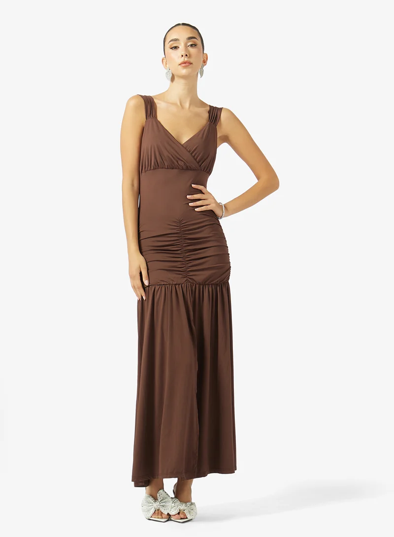 Ginger Sweetheart Neckline Ruched Dress with Slit