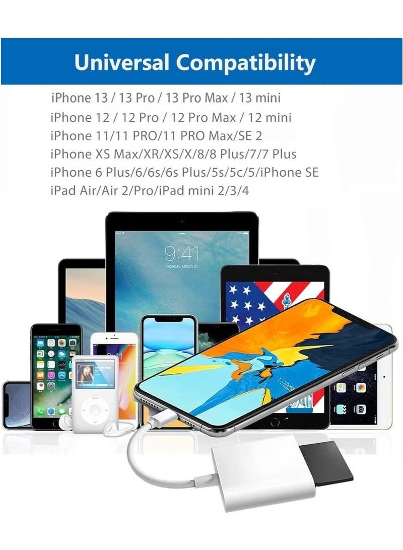 قارئ بطاقات SD لأجهزة iPhone/iPad، قارئ بطاقات Micro SD مزود بفتحات مزدوجة متوافق مع iPhone - Image 5