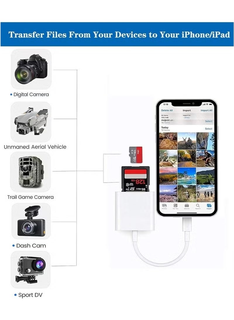 قارئ بطاقات SD لأجهزة iPhone/iPad، قارئ بطاقات Micro SD مزود بفتحات مزدوجة متوافق مع iPhone - Image 4