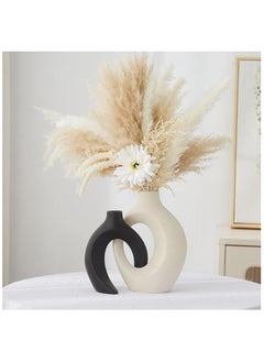 Generic Set of 2 Hollow Ceramic Vases – Black & White Modern Decorative Flower Vases for Wedding, Home & Office Décor, Table Centerpieces, Shelf & Mantel Aesthetic Accents  - Image 2