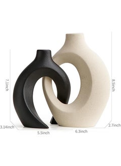 Generic Set of 2 Hollow Ceramic Vases – Black & White Modern Decorative Flower Vases for Wedding, Home & Office Décor, Table Centerpieces, Shelf & Mantel Aesthetic Accents  - Image 3