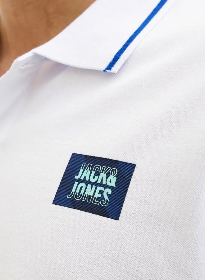JACK & JONES Regular Fit Polo Collar T-Shirt with Badge Detail
