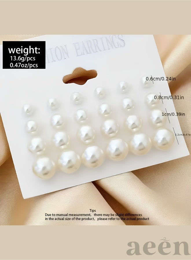 aeen 12 Pairs Elegant Imitation Pearl Stud Earrings Set – Natural Color, 4 Size Options, Classic Round Design, Lightweight Hypoallergenic Fashion Jewelry for Women & Girls - Image 4