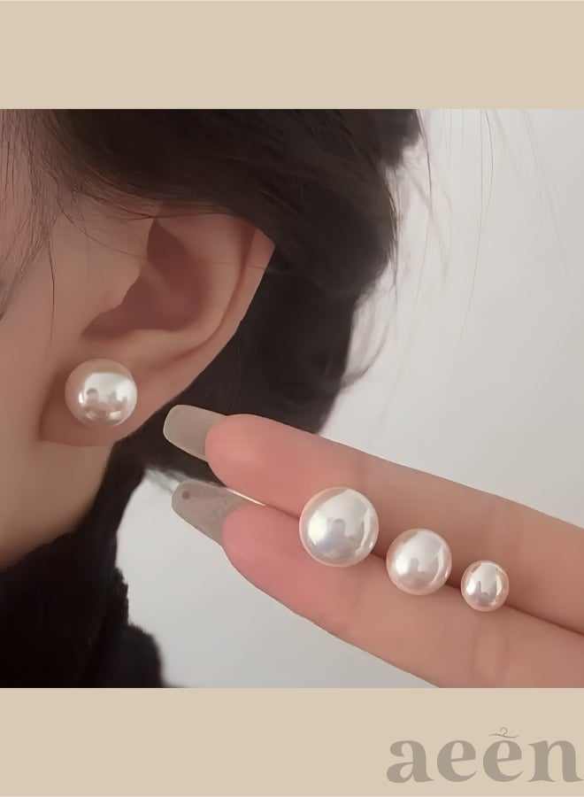 aeen 12 Pairs Elegant Imitation Pearl Stud Earrings Set – Natural Color, 4 Size Options, Classic Round Design, Lightweight Hypoallergenic Fashion Jewelry for Women & Girls - Image 2