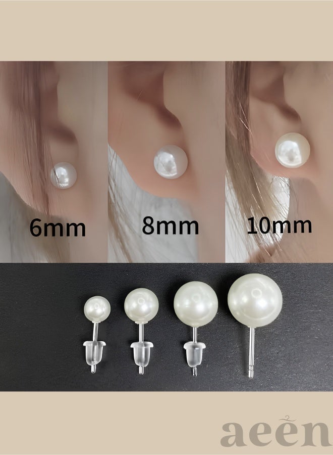 aeen 12 Pairs Elegant Imitation Pearl Stud Earrings Set – Natural Color, 4 Size Options, Classic Round Design, Lightweight Hypoallergenic Fashion Jewelry for Women & Girls - Image 3