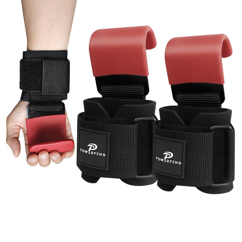 powerfeng Lifting Hooks for Weight Lifting: Weightlifting Hooks Wrist Straps Hand Grip Support for Deadlift Weightlifting Gym Gloves for Men & Women - Image 1