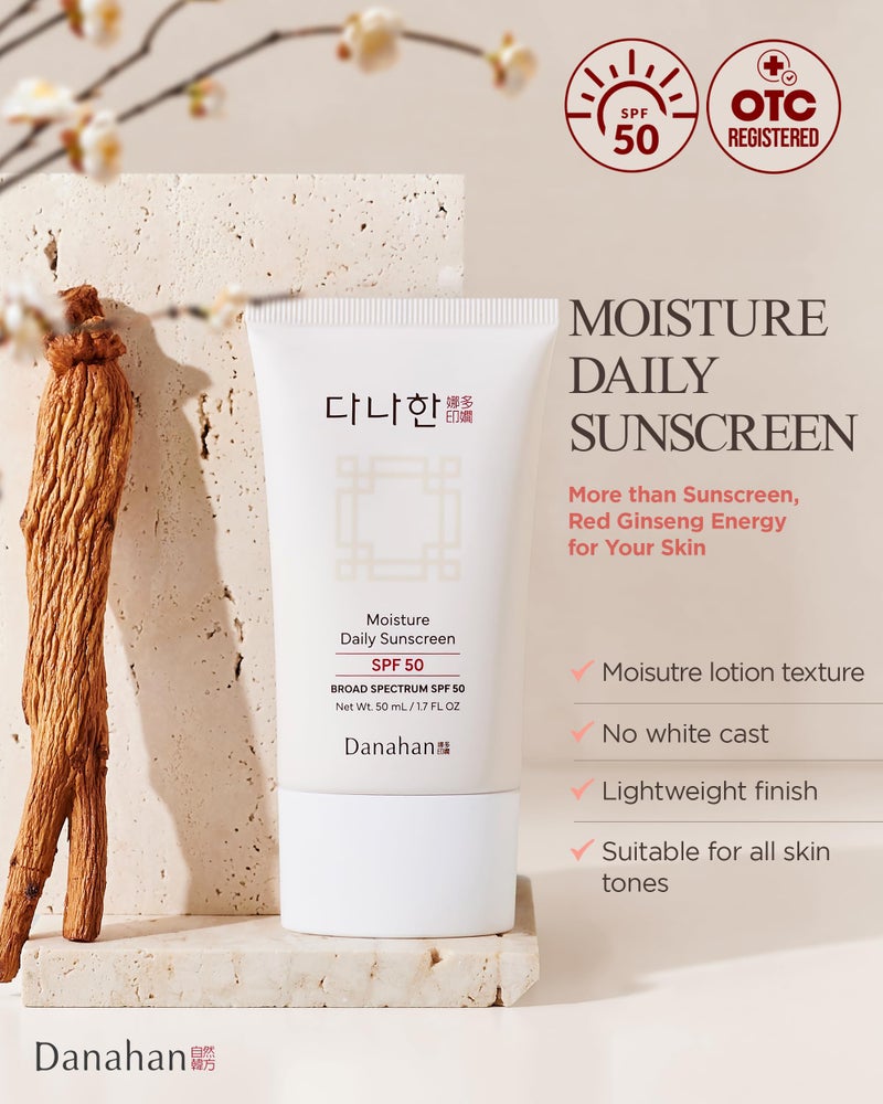 Danahan Moisture Daily Sunscreen SPF 50 Broad Spectrum â€“ No White Cast, Lightweight Korean Face Sunscreen | Hybrid UV Protection with Ginseng & Niacinamide, 1.7 oz - Image 2