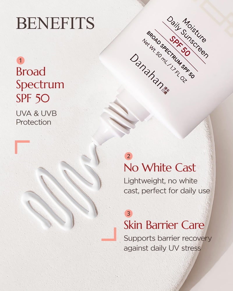Danahan Moisture Daily Sunscreen SPF 50 Broad Spectrum â€“ No White Cast, Lightweight Korean Face Sunscreen | Hybrid UV Protection with Ginseng & Niacinamide, 1.7 oz - Image 3