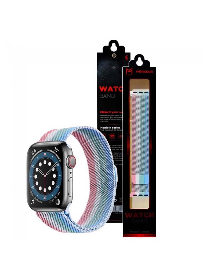 NIBEMINENT Milanese Replacement Band For Apple Watch 38/40mm Blue/White/Pink - Image 2