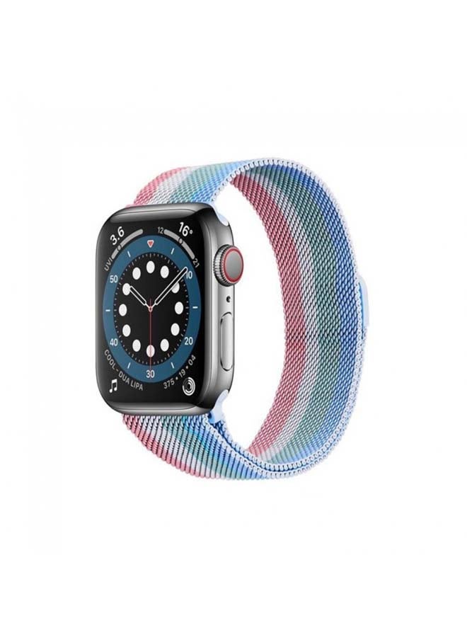 NIBEMINENT Milanese Replacement Band For Apple Watch 38/40mm Blue/White/Pink - Image 1
