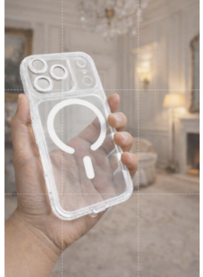 New Case Buy 1 Get 1 Free – iPhone 17 Pro Max Transparent Magnetic Case | Shockproof Clear Cover, MagSafe Compatible Ring & Slim Design (Silver & Orange) - Image 2