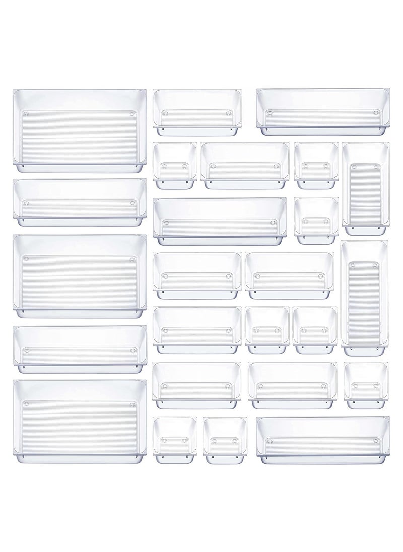Eworld 25 piece Clear Plastic Drawer Organizer Tray, Drawer Dividers Storage Bins For Bathroom, Vanity & Accessories Storage, Small & Large Plastic Containers For Makeup, Kitchen & Utensils.  - Image 1