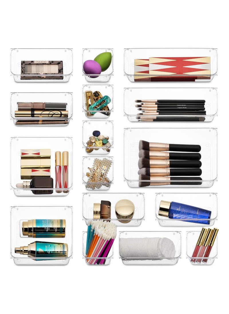 Eworld 25 piece Clear Plastic Drawer Organizer Tray, Drawer Dividers Storage Bins For Bathroom, Vanity & Accessories Storage, Small & Large Plastic Containers For Makeup, Kitchen & Utensils.  - Image 2