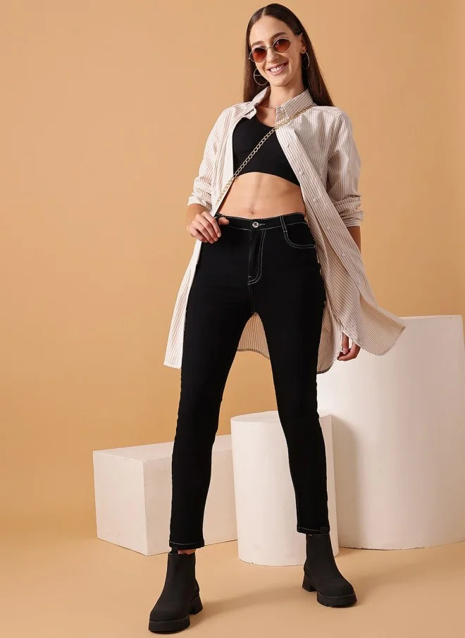 STREET 9 Slim Fit Black Stretchable Jeans for Women