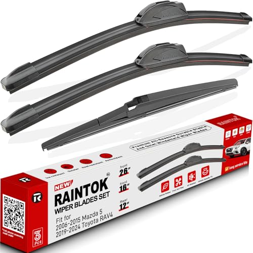 RAINTOK Windshield Wiper Blades Replacement for 2019 2020 2021 2022 2023 Toyota RAV4 Original Factory Quality Front Rear Wipers Blade Set for My Car 26 16 12 Pack of 3 - Image 1