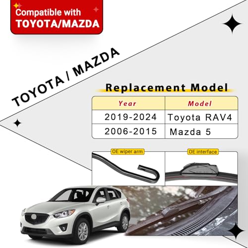 RAINTOK Windshield Wiper Blades Replacement for 2019 2020 2021 2022 2023 Toyota RAV4 Original Factory Quality Front Rear Wipers Blade Set for My Car 26 16 12 Pack of 3 - Image 3
