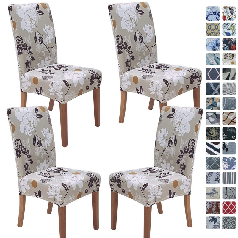 SPRINGRICO Chair Covers for Dining Room Set of 4 Stretch Dining Chair Cover Washable Spandex Kitchen Parsons Chair Slipcovers Removable Seat Protector for Home or Party 4 Pack FLOWERINAS