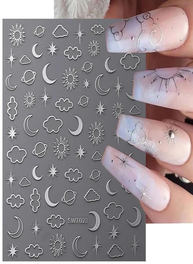 YKZFUI 8 Sheets Moon Star Nail Stickers 3D Self-Adhesive Art Decal Sun Design Laser Gold Metallic Supplies for Women Girls DIY Acrylic Nails Decoration - Image 4