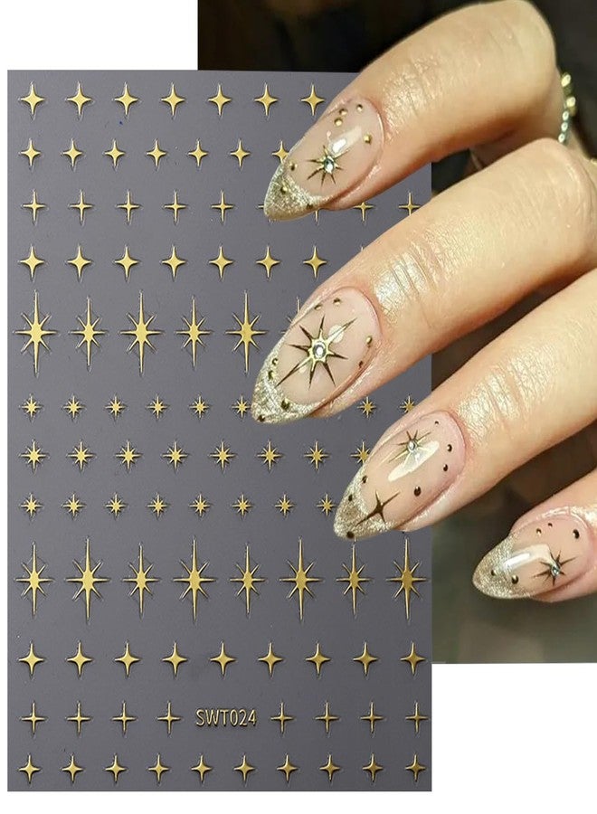 YKZFUI 8 Sheets Moon Star Nail Stickers 3D Self-Adhesive Art Decal Sun Design Laser Gold Metallic Supplies for Women Girls DIY Acrylic Nails Decoration - Image 3