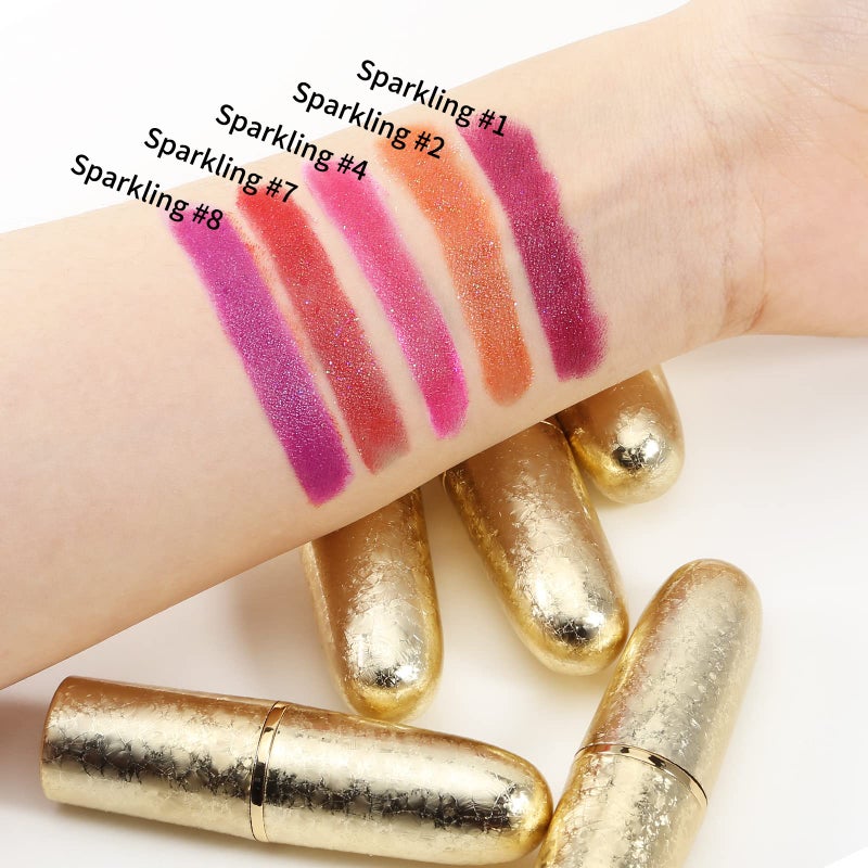 Boobeen Glitter Lipstick Hydrating Lip Balm Sparkling Shine Lip Color Nonstick Highly Pigmented Formula Gives Metallic Finish Lip Makeup for Women and Girls (Sparkling #4) - Image 3