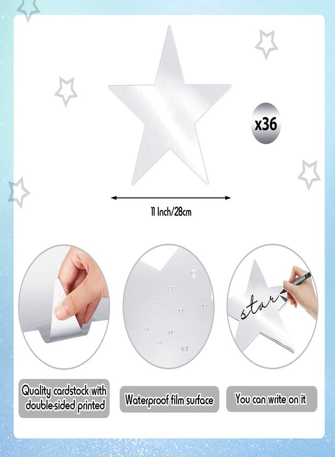 Epakh 36 Pieces Star Card Stock Cutouts 11 Inches Glitter Double Printed Paper Stars Decoration for Classroom Bulletin Board Movie Night 250th Anniversary USA (Silver) - Image 2