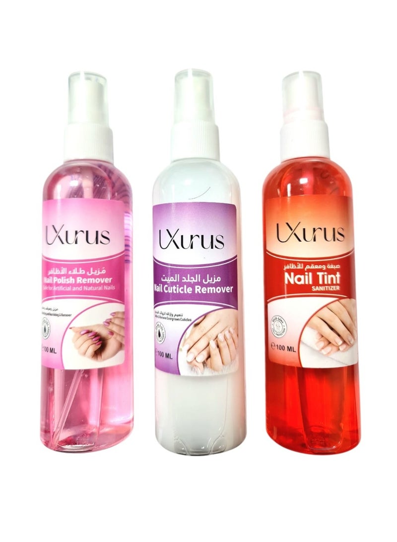 LXurus 3 Pieces Nail Care Kit (Nail Tint + Nail Cuticle Remover + Nail Polish Remover)  - 3x125ml - Image 1