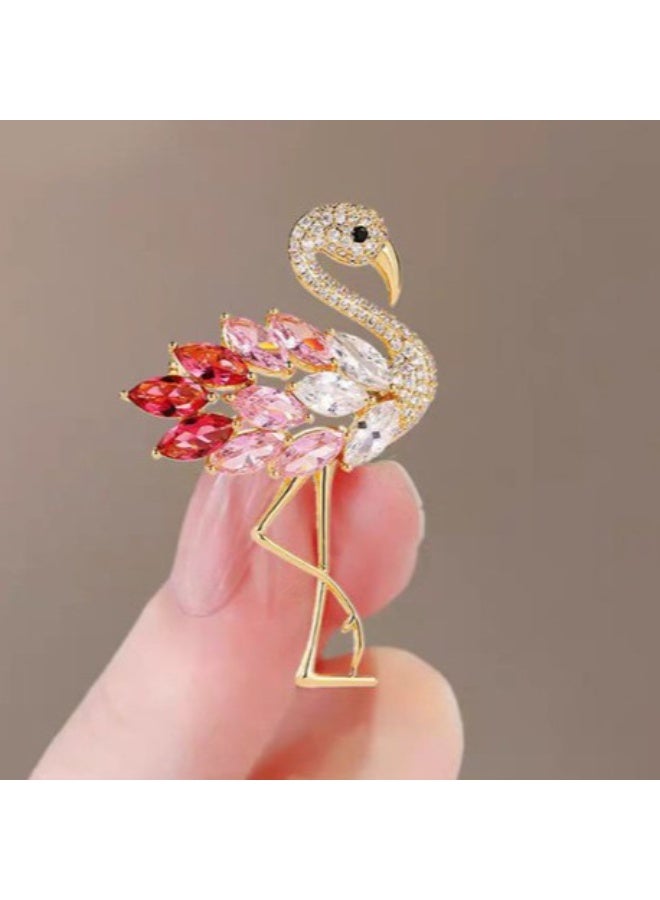 Luxury & Trendy Crystal Rhinestone Accessory Brooch Pin for Women, for clothes and Bags Fashion Enamel Available in different shapes and colors Gold/Silver (Flamingo) - Image 4