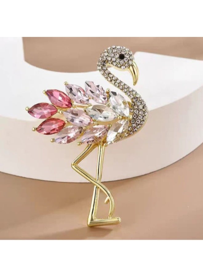Luxury & Trendy Crystal Rhinestone Accessory Brooch Pin for Women, for clothes and Bags Fashion Enamel Available in different shapes and colors Gold/Silver (Flamingo) - Image 1