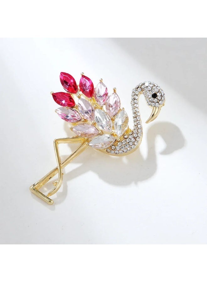 Luxury & Trendy Crystal Rhinestone Accessory Brooch Pin for Women, for clothes and Bags Fashion Enamel Available in different shapes and colors Gold/Silver (Flamingo) - Image 2