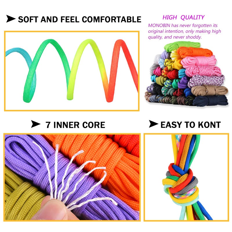 MONOBIN 24 Colors 10ft Paracord Rope with Instruction, Paracord 550 Combo kit, Multifunction Parachute Cord for Making Paracord Bracelets, Lanyard, Dog Collar, Idea for Gift (24 Colors B) - Image 4