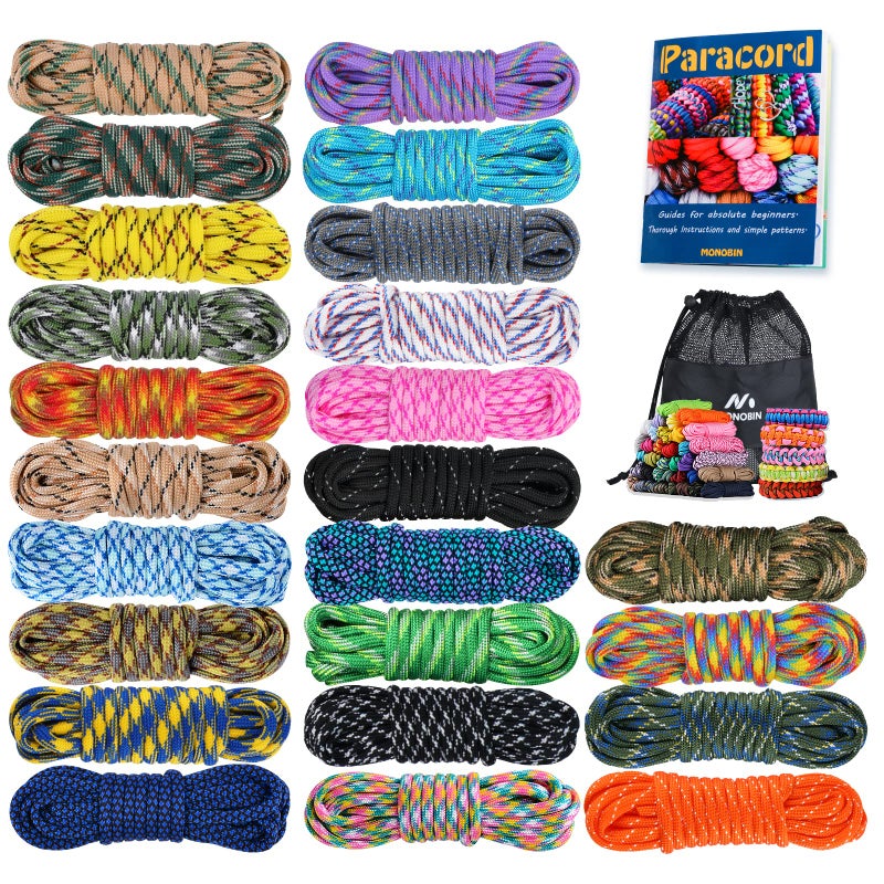 MONOBIN 24 Colors 10ft Paracord Rope with Instruction, Paracord 550 Combo kit, Multifunction Parachute Cord for Making Paracord Bracelets, Lanyard, Dog Collar, Idea for Gift (24 Colors B) - Image 1