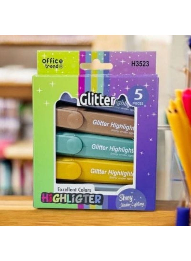 Glitter-effect colored marker set, assorted pens. Box contains 5 pens. - Image 1