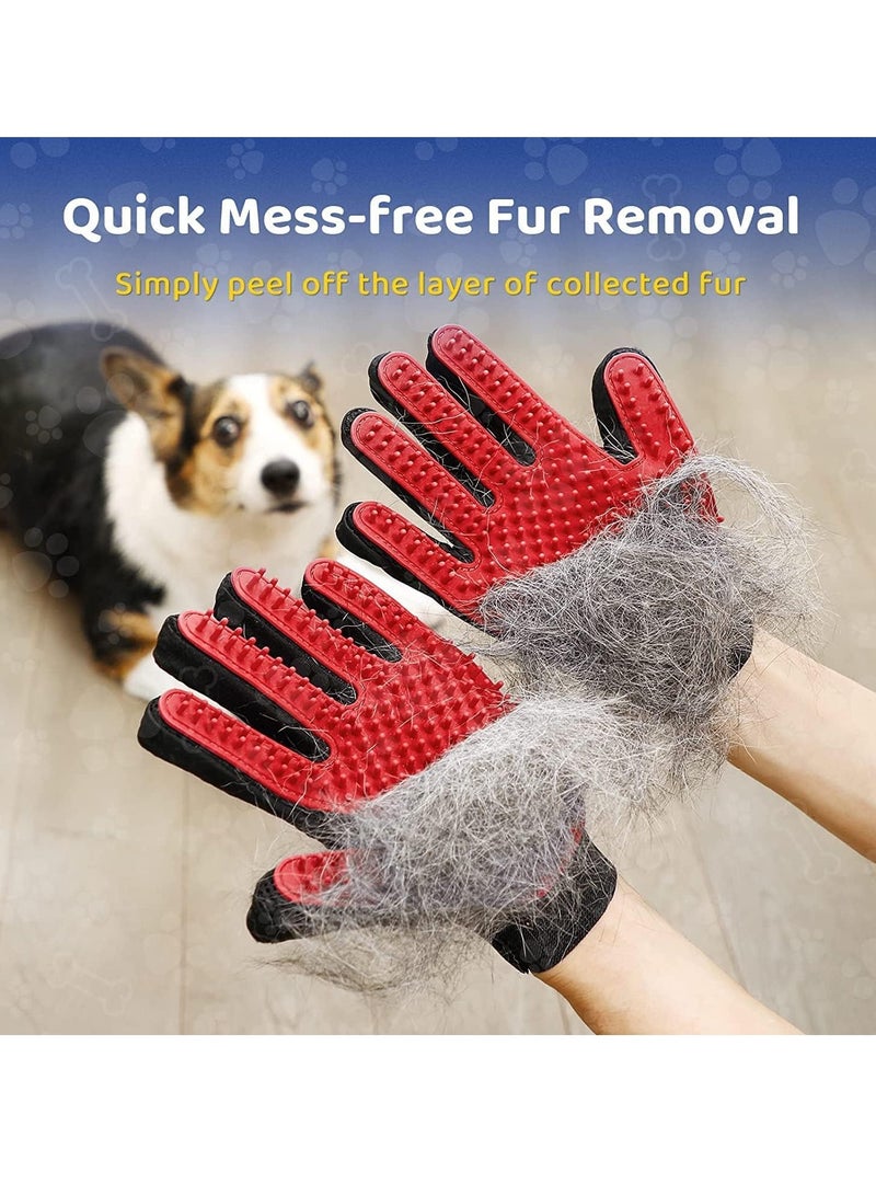 Altheqa Upgrade pet grooming gloves, gentle hair removal brush gloves - efficient pet hair removal gloves - washing gloves for long haired dogs, short haired cats, and horses - right hand (red) - Image 3