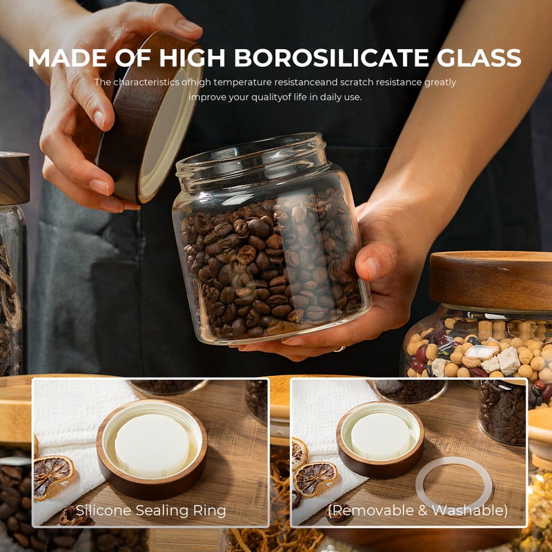 piconesper 1PC Glass Storage Jars with Airtight Lids, 28 fl oz (850ml) coffee container with Wooden Lid, Glass Pantry Canister for Beans, Rice, Sugar and etc - Image 3