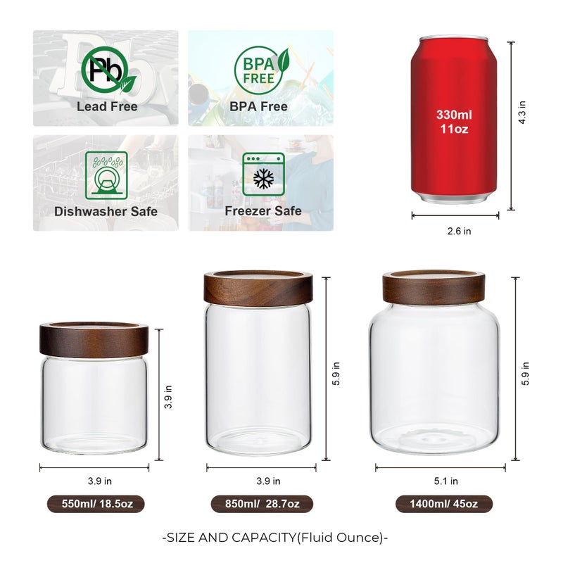 piconesper 1PC Glass Storage Jars with Airtight Lids, 28 fl oz (850ml) coffee container with Wooden Lid, Glass Pantry Canister for Beans, Rice, Sugar and etc - Image 2