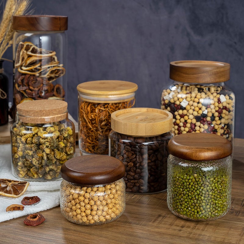 piconesper 1PC Glass Storage Jars with Airtight Lids, 28 fl oz (850ml) coffee container with Wooden Lid, Glass Pantry Canister for Beans, Rice, Sugar and etc - Image 5