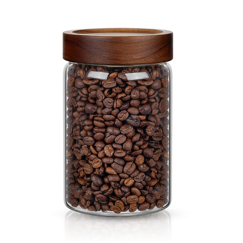 piconesper 1PC Glass Storage Jars with Airtight Lids, 28 fl oz (850ml) coffee container with Wooden Lid, Glass Pantry Canister for Beans, Rice, Sugar and etc - Image 1