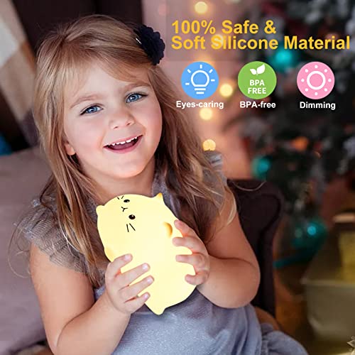 Tremdwoto Cat Night Light for KidsCute Colorful Night Light Baby Girl Squishy Night Lights Lamp 3 Hour Timer Kitty Light USB Rechargeable Nursery Lamp Nightlight Gifts for Boys and Girls - Image 3