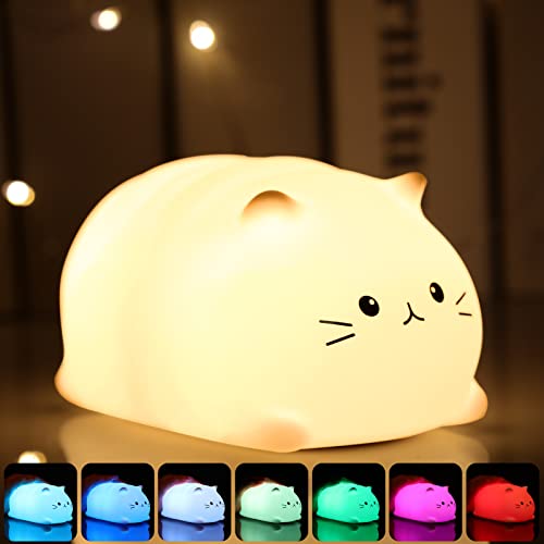 Tremdwoto Cat Night Light for KidsCute Colorful Night Light Baby Girl Squishy Night Lights Lamp 3 Hour Timer Kitty Light USB Rechargeable Nursery Lamp Nightlight Gifts for Boys and Girls - Image 1