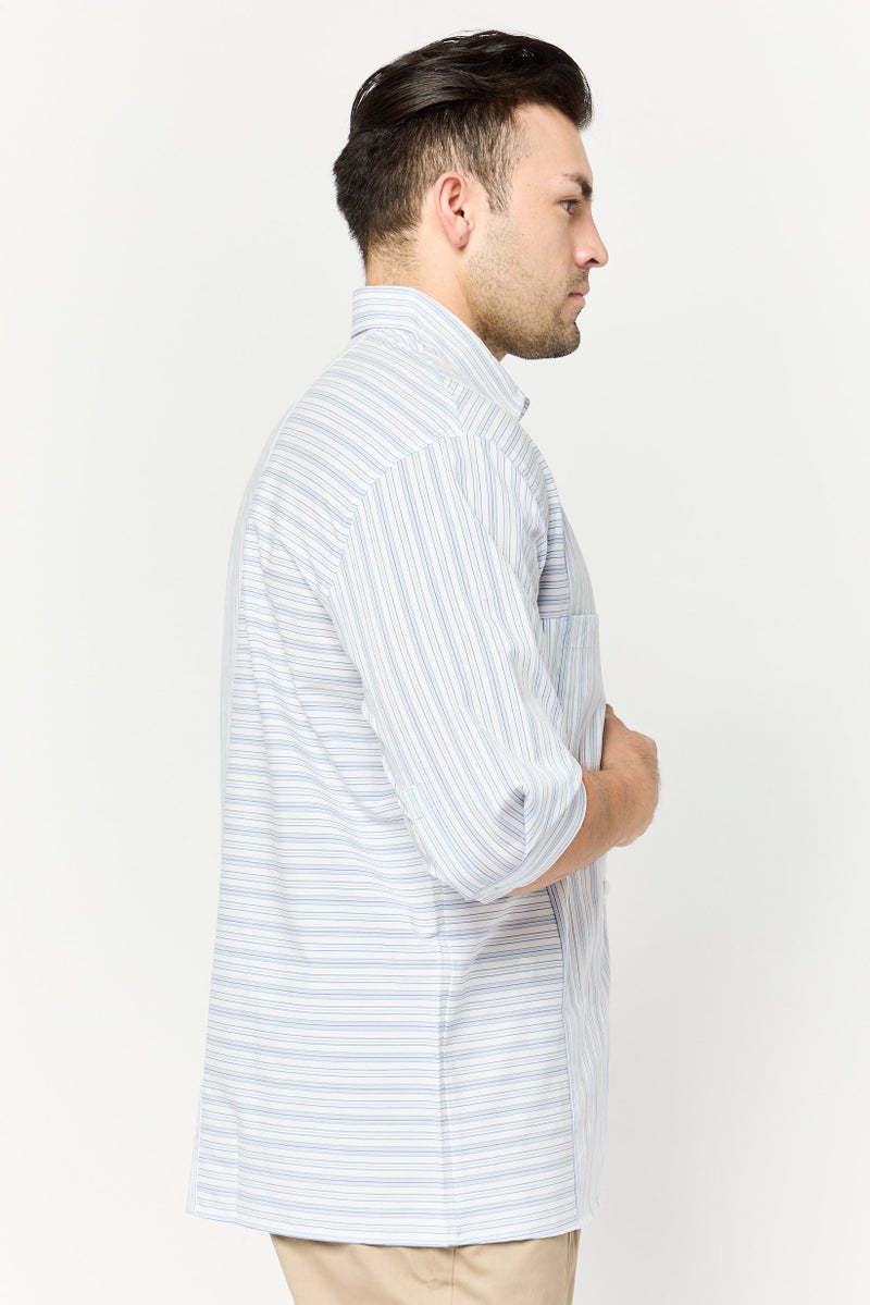 SELECTED Men Drop Shoulder Fit 3/4 Sleeves Stripe Casual Shirt, Multicolor - Image 3