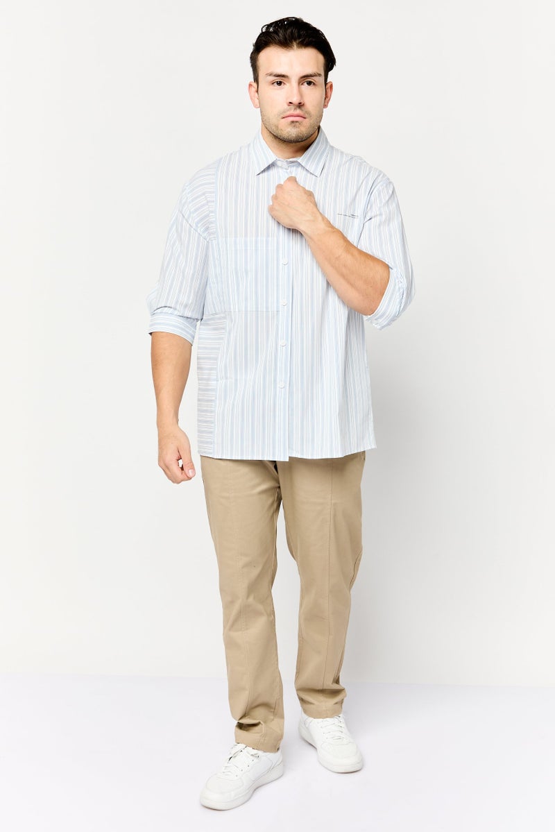 SELECTED Men Drop Shoulder Fit 3/4 Sleeves Stripe Casual Shirt, Multicolor - Image 2