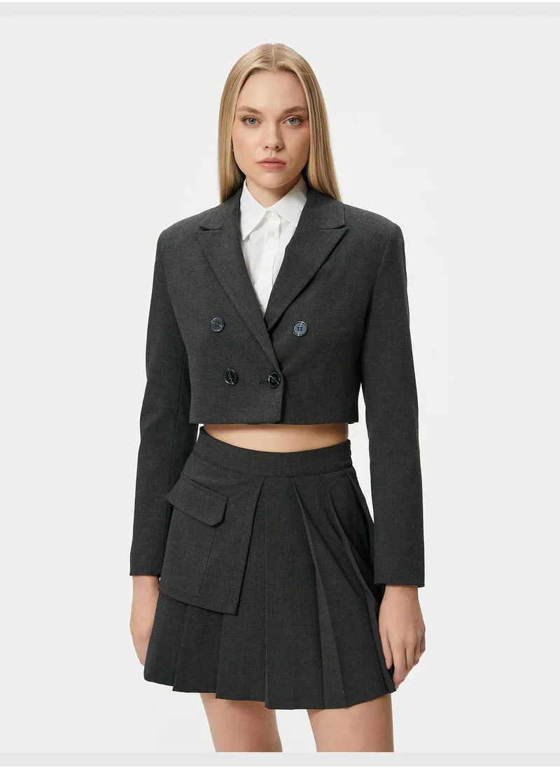 كوتون Buttoned Double Breasted Crop Blazer Jacket