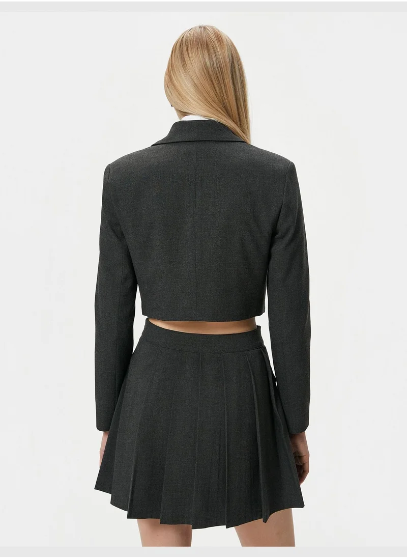كوتون Buttoned Double Breasted Crop Blazer Jacket