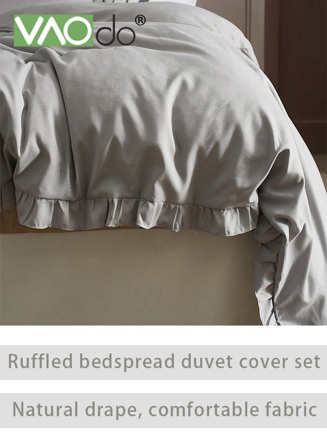 فاو دو طقم ملاءات سرير من 4 قطع، طقم ملاءات سرير جاهزة، ألياف دقيقة ناعمة ذات جيب عميق، مقاومة للانكماش والبهتان، طقم لحاف مسامي رمادي 190 × 210 سم - Image 3