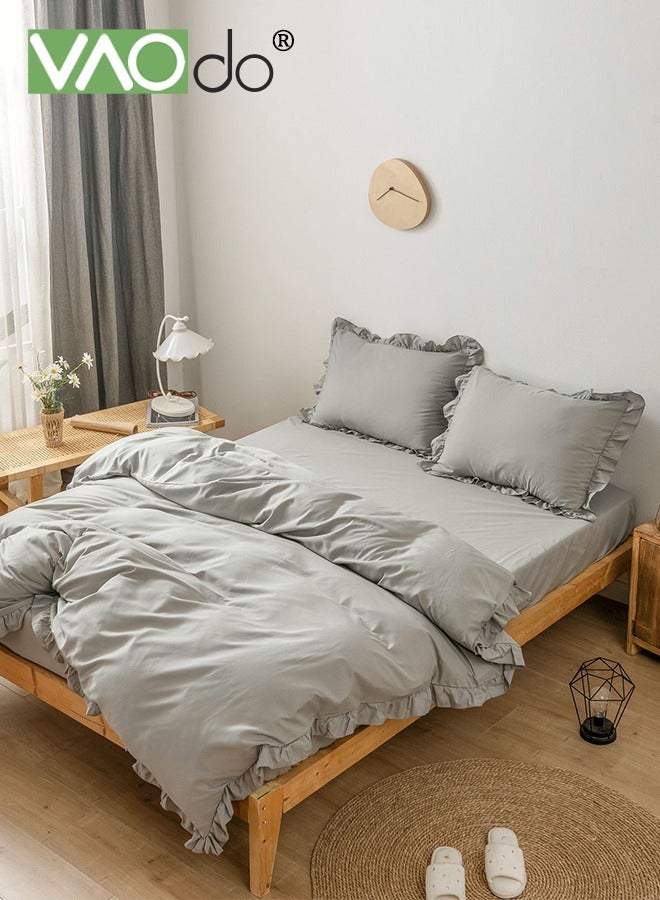 فاو دو طقم ملاءات سرير من 4 قطع، طقم ملاءات سرير جاهزة، ألياف دقيقة ناعمة ذات جيب عميق، مقاومة للانكماش والبهتان، طقم لحاف مسامي رمادي 190 × 210 سم - Image 1