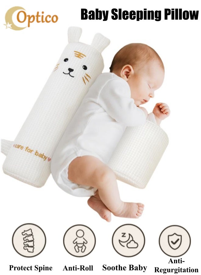Optico Baby Pillow, Anti Rollover Baby Side Sleeping Pillow Infant Side Safer Sleeper Nursing Pillow Body Fixed Baby Pillow Baby Shaping Pillow Baby Soothing Pillow Baby Sleep Positioner Cushion, with Velcro, Adjustable (White) - Image 1