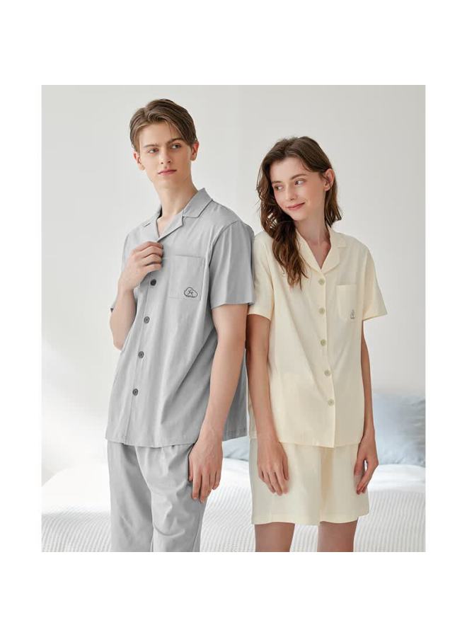 Fenton Fenteng Spring And Autumn Men's Pajamas, Pure Cotton Cardigan Short-sleeve Set, Loose Casual Large Size, Self-operated All-cotton Loungewear For Young Me - Image 1